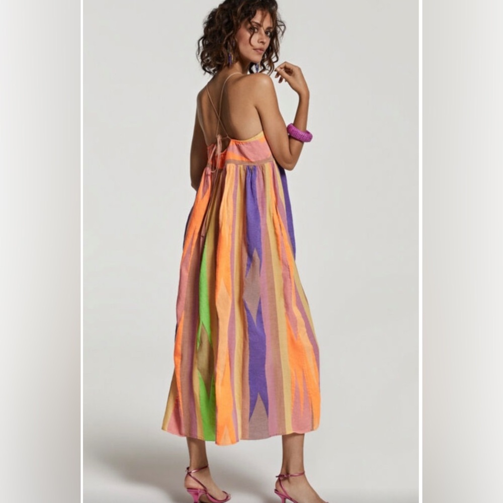 Devotion Twins RED IASPIS Dress Boho Cotton-blend Midi Striped Colorful Womens S